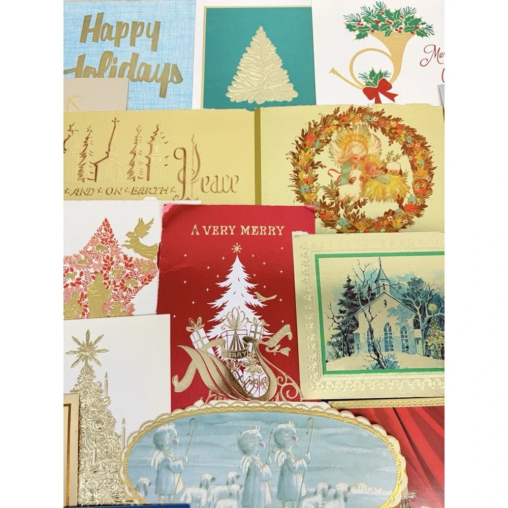 Vintage Christmas Cards Fronts Metallic Gold Decoupage Scrapbooking Crafts 40+